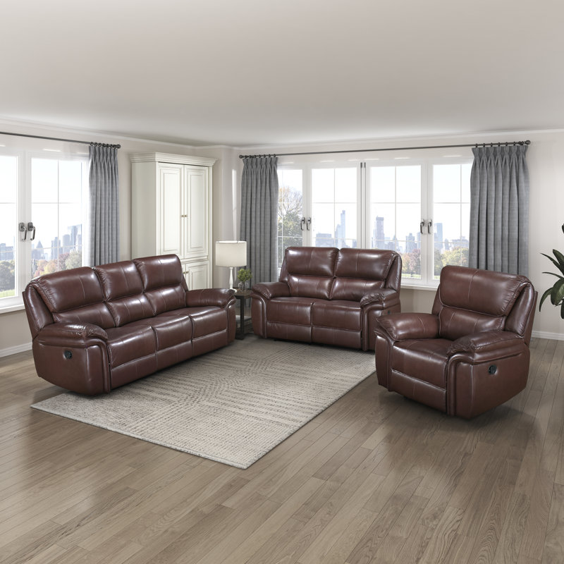Latitude Run® Lizandro 3-Piece Modern Genuine Top Grain Leather Seating ...